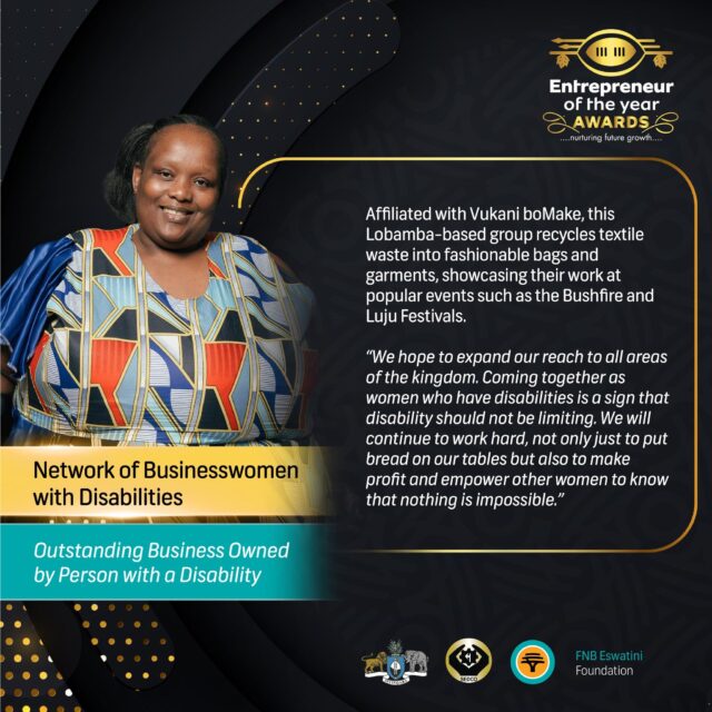 From a young age, Nomcebo Dlamini was diagnosed with a disability — but she never allowed it to define her limits. What others saw as a challenge, she turned into motivation. Her passion for sewing, her unwavering work ethic, and her exceptional eye for quality have made her one of the finest artisans within the Vukani BoMake network.

Nomcebo has a rare gift: the ability to transform textile waste into beautiful, functional pieces — each one stitched with pride, precision, and purpose. Her creativity reminds us that empowerment begins when we believe in what’s possible.

We are immensely proud to see Nomcebo, one of our very first beneficiaries, nominated for the Entrepreneur of the Year Awards under the category Outstanding Business Owned by a Person with a Disability. 🌿

At Vukani BoMake, our mission has always been to equip women with the skills and confidence to build sustainable livelihoods and redefine the value of waste. Nomcebo’s journey is a powerful reflection of that vision — proving that talent knows no boundaries.

💚 Here’s to turning challenges into craftsmanship, and purpose into progress.

#VukaniBoMake #EntrepreneurOfTheYear #EmpoweringWomen #SustainableFashion #MadeInEswatini #InclusionMatters
